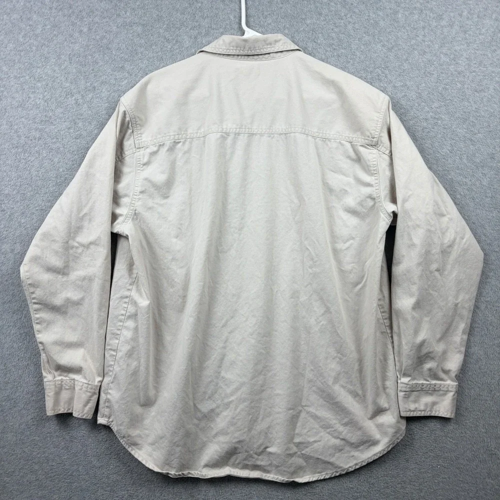 Vintage Levis Shirt Mens Large Beige Twill Metal Button Up Loose Fit Long Sleeve